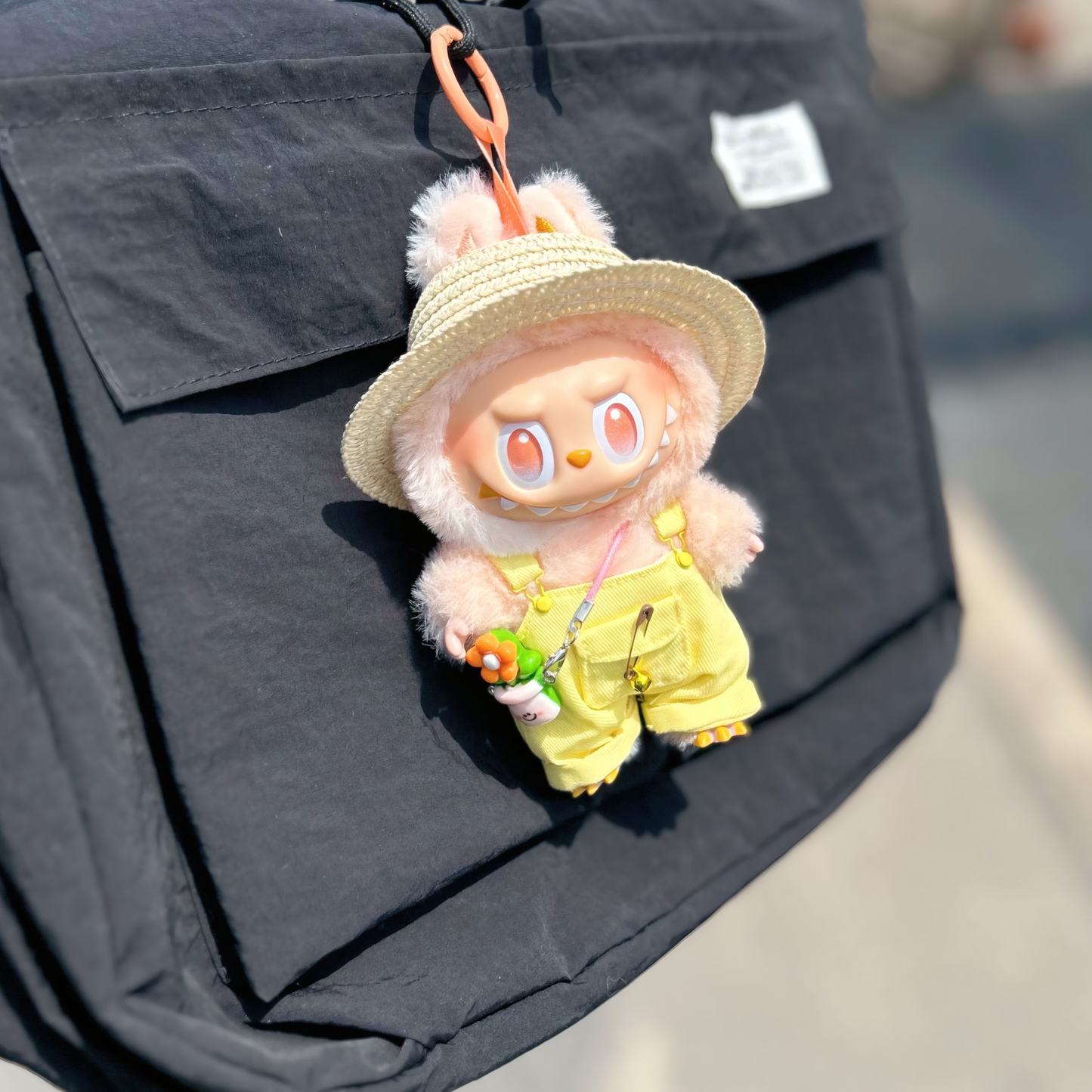 Lemon Garden Babe Look 4-Piece Set | Fits 15–17cm Labubu Dolls | Straw Hat, Top, Overalls, Flower Bag